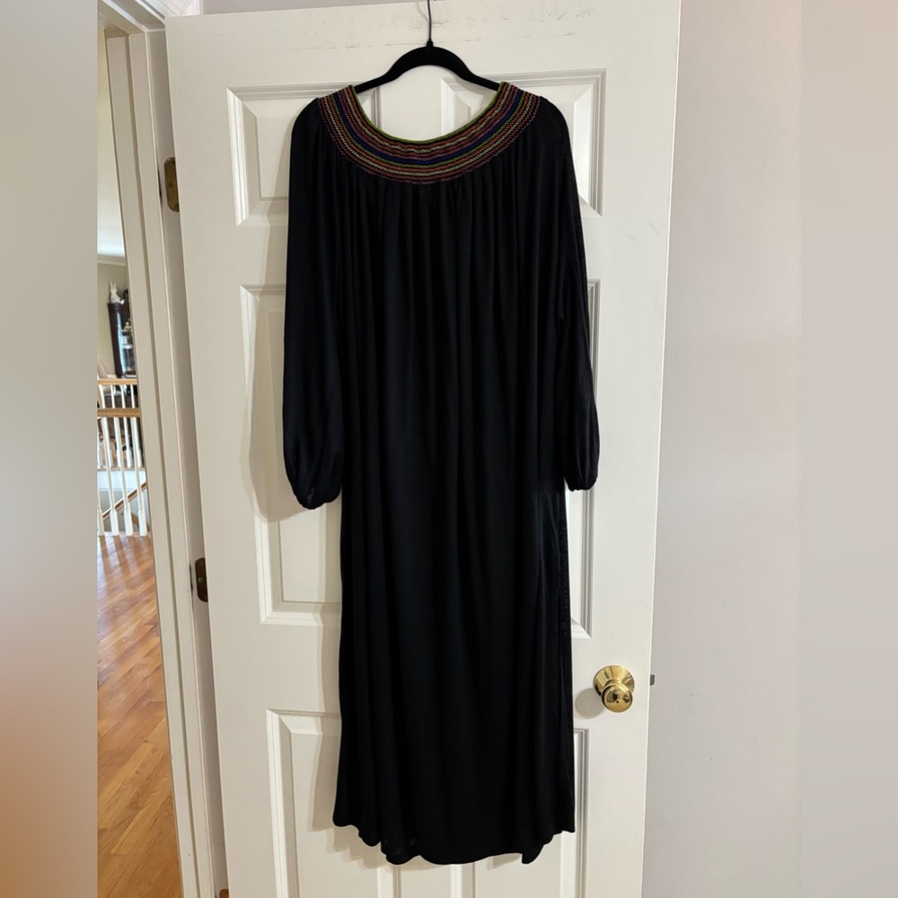 Pitusa Black Maxi Off Shoulder Coverup with Multicolor Neckline
